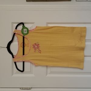Life Is Good Yellow Tank Top with Pink Flower Print.  Size Medium